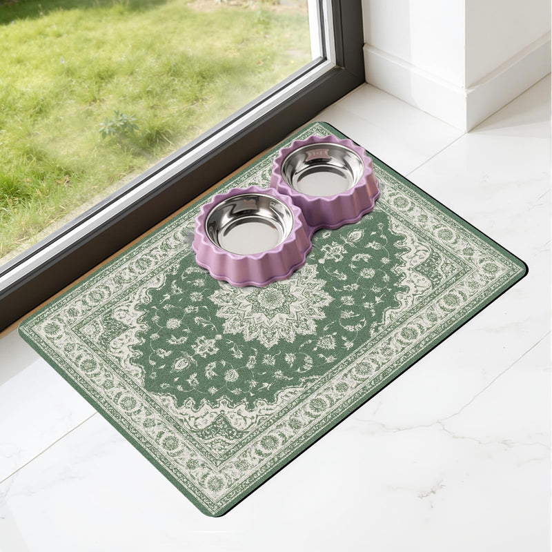 Hamdwerk Dog Cat Food Mat - Absorbent Anti Slip Dog Bowl Mats for Food and Water, Quick Dry Cat Feeding Matts for Floors, Diatomite Pet Dish Placemat Accessories Supplies, Bohemia Style, 16 * 24in