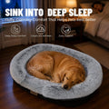 Miorun Fluffy Orthopedic Dog Bed for Large & Extra Large Dogs, Calming Plush Sofa Bed with Curved Bolster Support and Egg-Crate Foam Base, 43" Cozy Oval Pet Donut Bed with Washable Cover, Gray