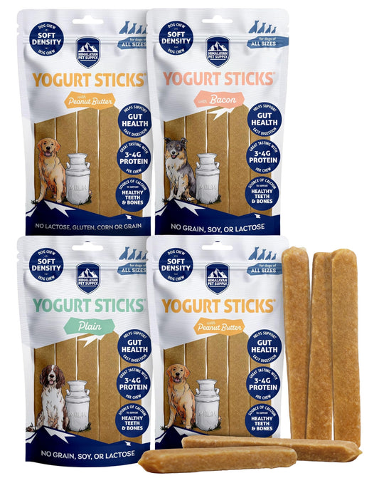 Himalayan Dog Chew Yogurt Sticks, Mixed Flavors, Dog Treats with Prebiotics, Probiotics & Protein, Digestive Support, Lactose & Gluten Free, Natural Dog Treat for All Breeds, Made in America, 4pk