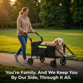 AMLMPET Dog Wagons for Large Senior Dogs, Foldable Elderly Dog Stroller with Thick Mat & Lift Harness, Heavy Duty Dog Cart Upto 140lbs