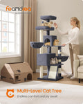 Feandrea Cat Tree, 68.5-Inch Tall Cat Tower, Multi-Level Plush Condo with Large Perch, Scratching Posts, Double Caves, Dark Gray UPCT006G02