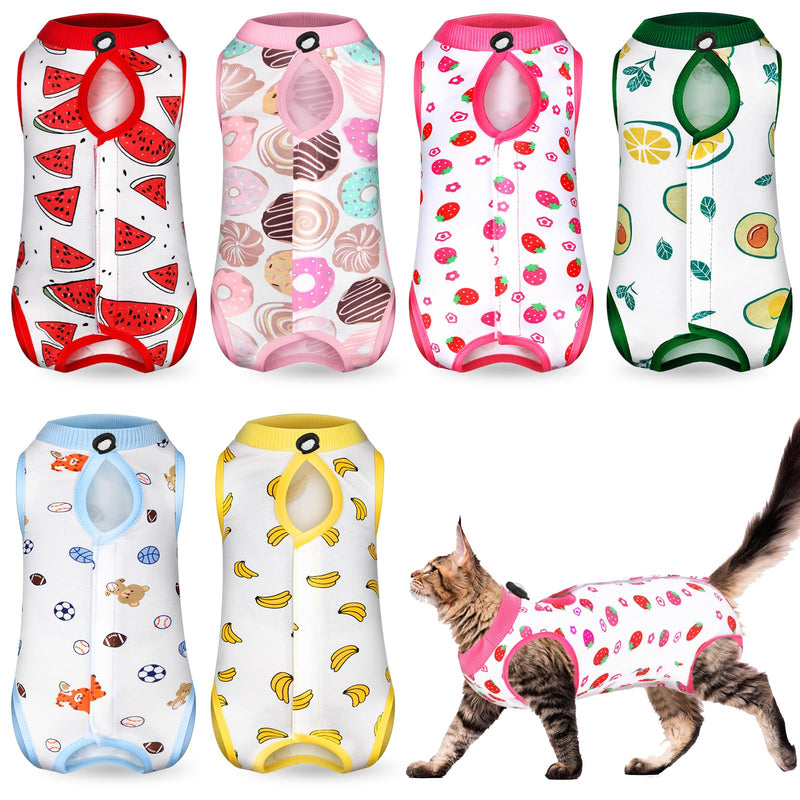 Kacctyen 6 Set Cat Recovery Suit After Surgery Female and Male Cat Kitten Surgery Suit E Collar Alternative Pajama Kitty Clothes for Spay Abdominal Skin Anti Licking(Fruit,Small)