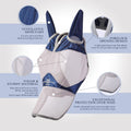 Harrison Howard Full Face Horse Fly Mask UV Protection and Breathable for Equine Use Comfortable Navy L
