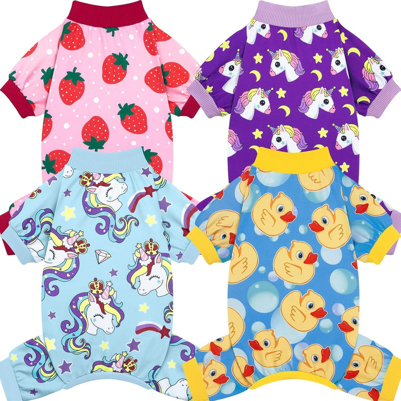 XPUDAC 4 Pack Dog Pajamas for Small Dogs Pjs Clothes Puppy Onesies Outfits for Doggie Duck Shirts Sleeper for Pet-M