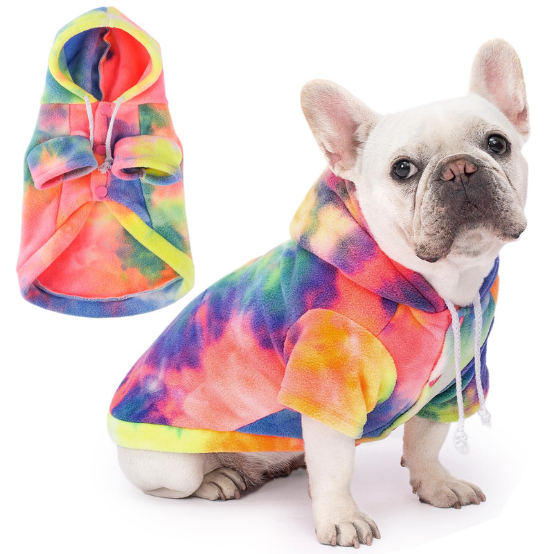 Dog Hoodie Tie Dye Dog Sweatshirt Chic Winter Clothes Ultra-Soft Warm Sweaters for Small Medium Dogs Fashion Pet Clothes for Dogs (Multicolor, S (Back: 11.02