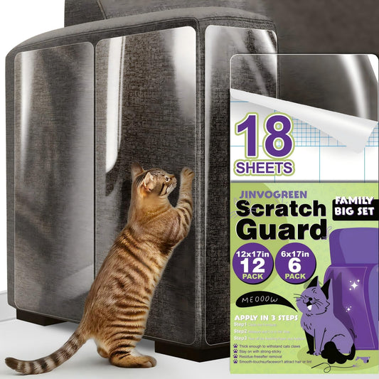 JINVOGREEN Large Cat Scratch Furniture Protector, 18 Pcs Clear Anti Cat Scratch Protector, Self-Adhesive Furniture Cat Scratch Protector, 17in