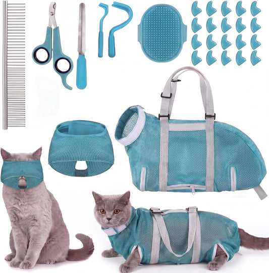 9 Pcs Cat Bathing Bag Anti Scratch Cat Grooming Bag for Nail Trimming Injecting Examining Pet Restraint Bags with Washin