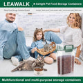 LEAWALK 5-7Lbs Cat Dog Storage Container, Portable Pet Food Containers with Upgraded Large Spout and Cup, Small Animal Kibble Dispenser for Bird Seed, Oatmeal, Rice, Flour, Brown Sugart-Dark Green
