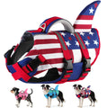 Dogcheer Dog Life Jacket Shark, Neoprene Harness Dog Life Vest with Lift Handle, Reflective Adjustable Pet Swim Float Vest for Small Medium Large Dogs - USA Flag, L