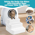 BALAPET Adjustable 3 Steps Litter Box Ramp with Filter Function, Detachable Litter Trapper, Non-Slip Cat Litter Stair for Small & Elderly Cats(White)