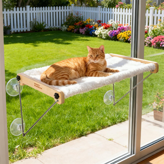 HoneyGuardian Cat Window Prech,Metal Support from Below with 4 Suction Cups, pet Bed, cat Window Hammock for Large Cats and Kittens
