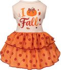 Fitwarm I Love Fall Dog Dress, Thanksgiving Outfit for Small Dogs Girl, Cute Pet Clothes, Orange, Beige