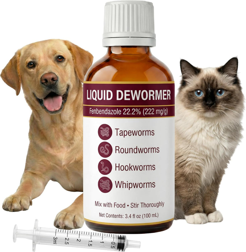 Cat & Dog Liquid Dewormer, Fenbendazole 22.2%, Broad Spectrum, 3.4 fl oz