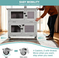 Suumerpety 2-Story Wooden Rabbit Hutch with Chew-Proof Ramp, Dual Leak-Proof Pull-Out Trays & 4 Lockable Wheels, Indoor 