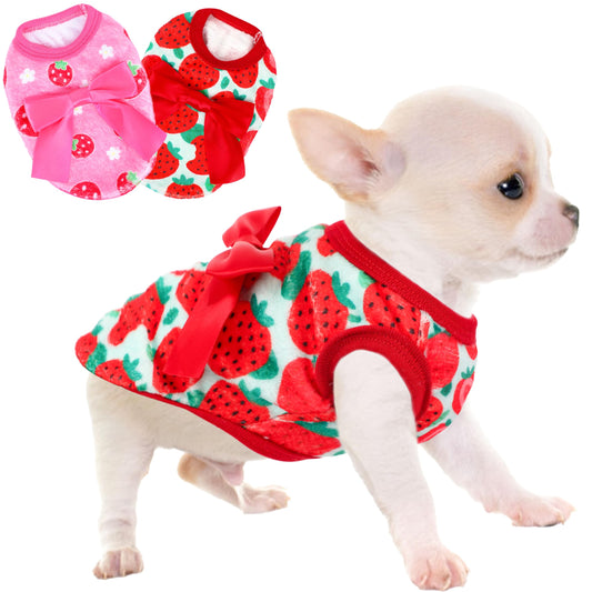 2 Pieces Dog Sweater for Small Dogs XXS Dog Clothes Chihuahua Puppy Sweaters Strawberry Teacup Chihuahua Yorkie Puppy Clothes XXS Pet Sweater (Strawberry, XX-Small)