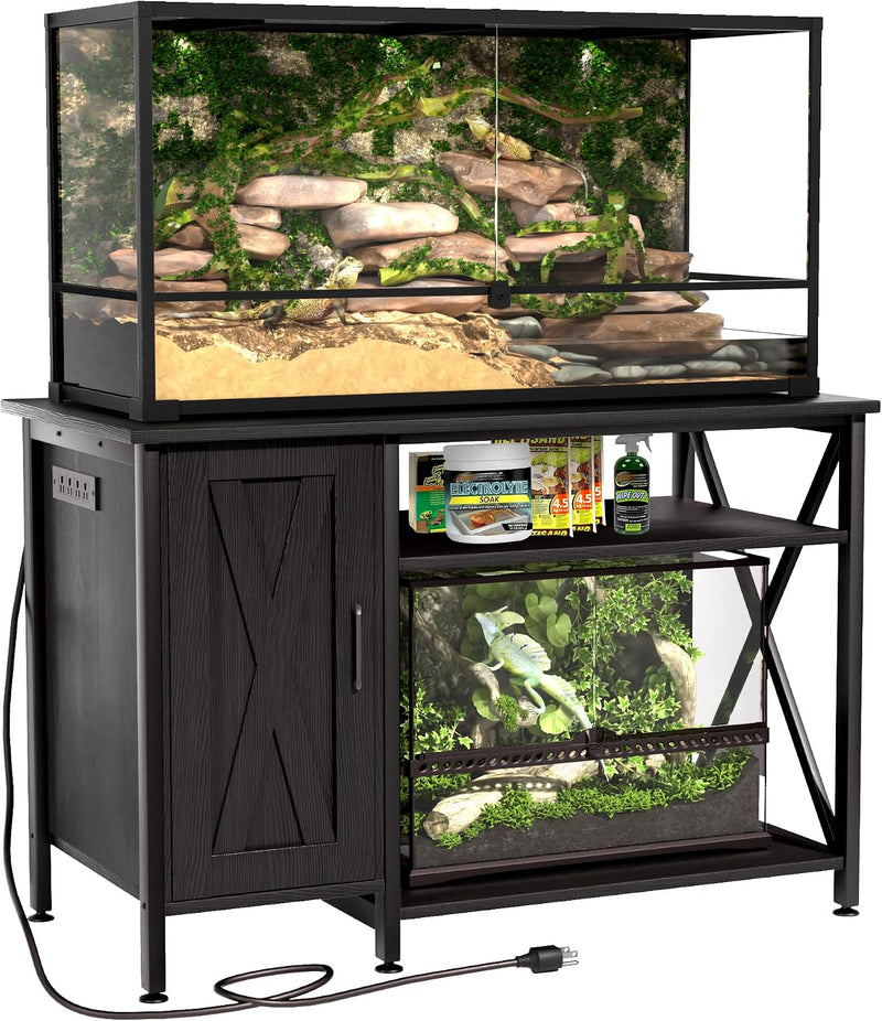 Herture 120 Gallon Reptile Tank Stand, 4x2x2 Reptile Enclosure Stand, with Storage Cabinet and Power Outlet, for Bearded