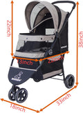 ROODO 3 Wheel Dog Pet Cat Stroller Best Lightweight Foldable Compact Portable Jogger All Terrain Travel Pet Gear Puppy Kitty Stroller for up to 30lbs Medium Small Dogs and Cats(Light Khaki)
