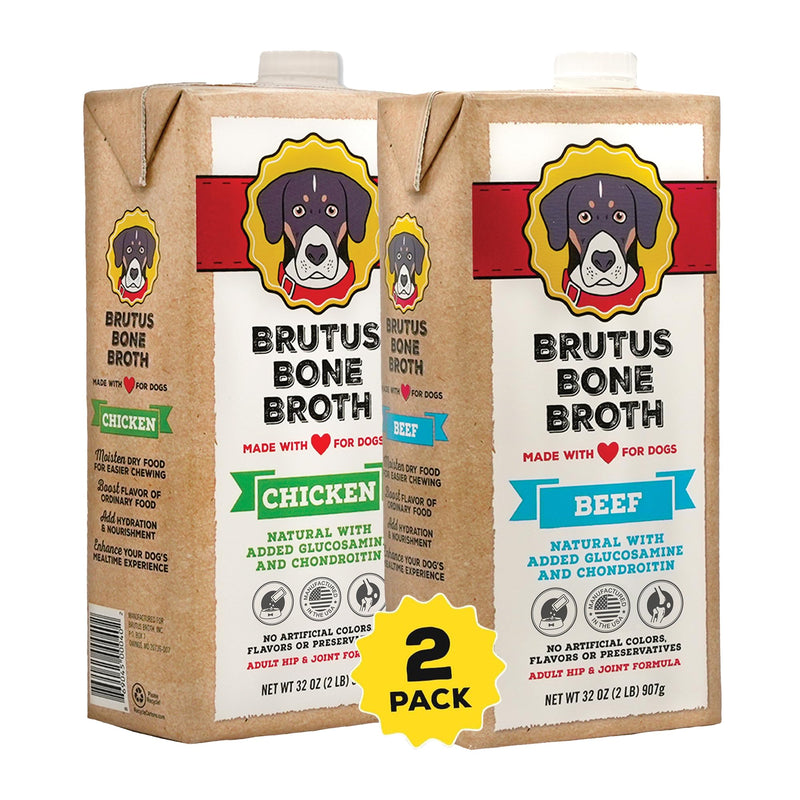 Brutus Chicken Broth Liquid for Dogs - All Natural Chicken Bone Broth for Dogs with Chondroitin Glucosamine Turmeric -Human Grade Dog Food Toppers for Picky Eaters & Dry Food -Tasty & Nutritious