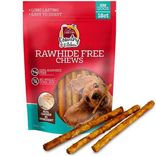 Country Kitchen Rawhide Free Chicken Dog Chews, for Small Dogs, Made with Real Chicken, No Wheat, Corn or Soy, 18 Count