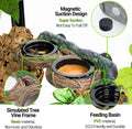 REPTI ZOO Magnetic Reptile Feeding Ledge, Gecko Feeder Ledge with 4PCS Cups, Hollow Vine Food Dish, Reptile Water Bowl f
