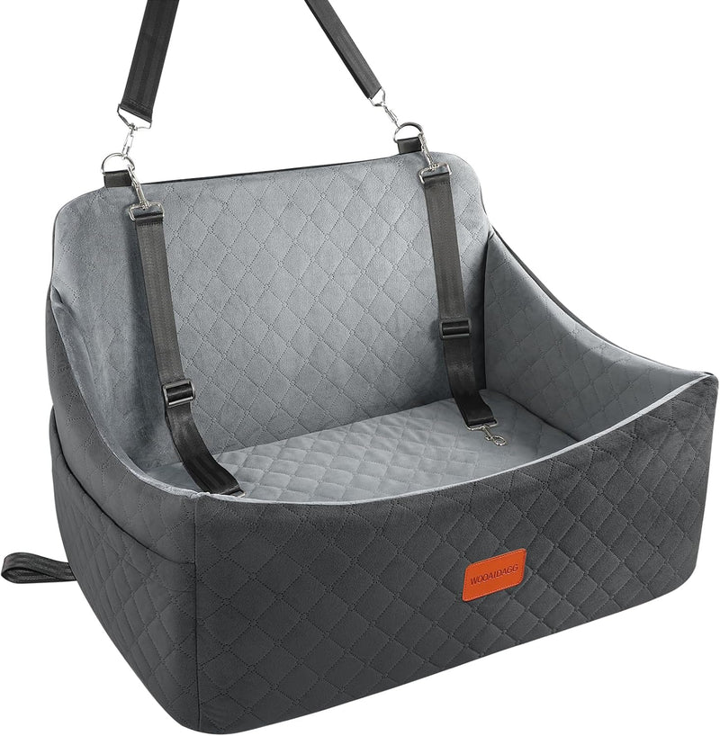 Wooaidagg Dog Car Seat for Medium & Large Dogs Up to 55lbs, Memory Foam Cushion, Washable Cover, Safety Straps & Non-Sli
