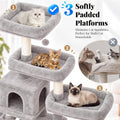 Hey-brother Cat Tree Tower, Scratching Posts with a Extended Part, Wide Platforms, Cozy Condos, Hammocks, Sisal Columns and Ball for Indoor Cats, 70.1 Inches, Light Gray MPJ038W