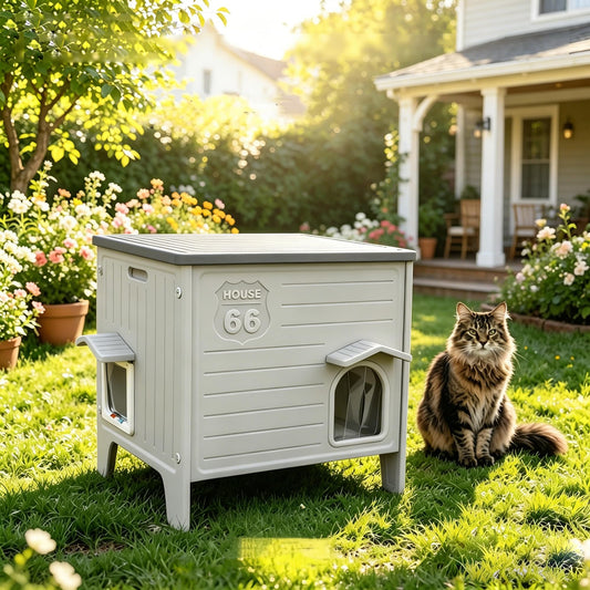 Weatherproof Outdoor Cat House for Feral Cat 22.0" L x 21.0" W x 16.0" H Plastic Insulated Cat Shelter with Elevated Leg, Escape Door, Easy Assemble, Expansive Interior‌