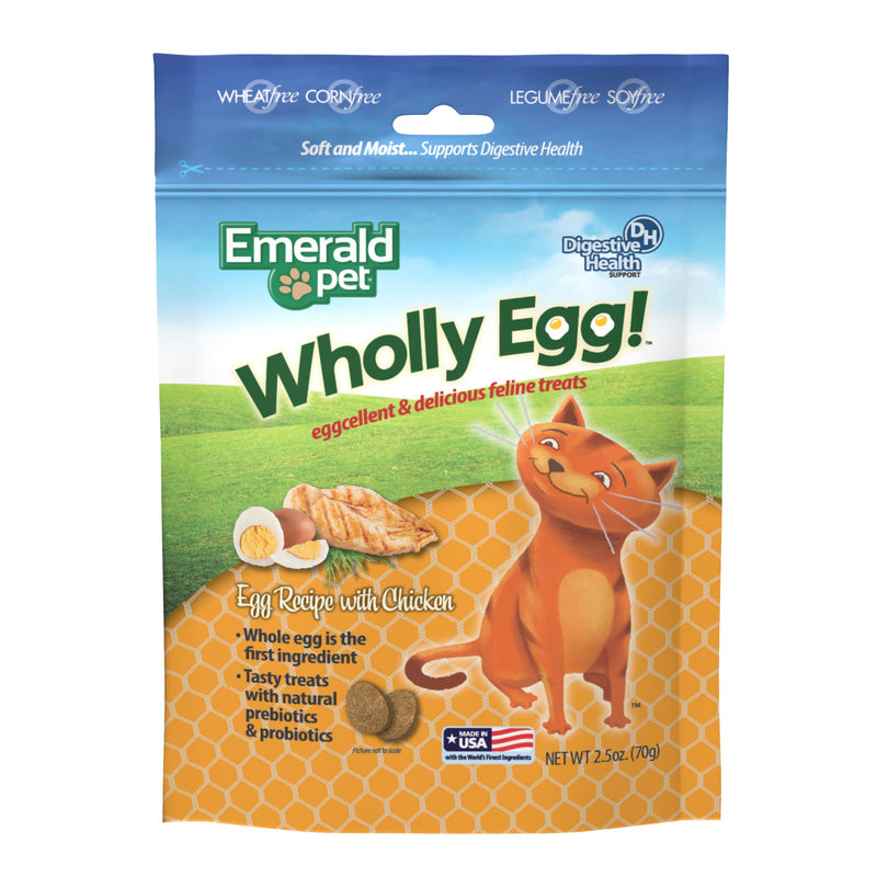 Emerald Pet Wholly Egg Cat Treats for Digestive Health – Soft & Moist Chicken Cat Treats with Natural Prebiotics & Probiotics – Supports Gut Health, 2.5 oz