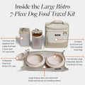 Cleverpup Ultimate Dog Travel Bundle Large 7-piece Bistro Box & Porter Dog Gear Backpack in Sand