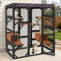 70.1’’ Large Catio Outdoor Cat Enclosure, Weatherproof Walk-in Cat Cage with Hammock and Scratching Post for Multiple Cats, Cat Patio with Platforms and Resting Boxes (Brown)
