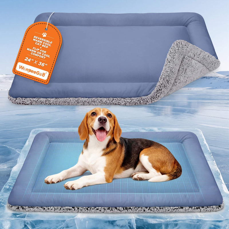 Self Warming Cat Bed, Reversible Warming Cooling Cat Bed, Winter Warm Cats Pad & Summer Cooling Cats Mat, Soft Pet Mat for Kitty & Small Dogs, Perfect for Crates, Beds, Sofas, Dark Blue, 24