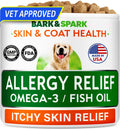 BARK&SPARK Dog Allergy Relief Soft Chews for Skin Health & Seasonal Allergies - Anti-Itch Supplement w/Omega-3, Quercetin & Bromelain Immune Treats for Dry Skin & Hot Spots - BBQ Chicken - 60ct