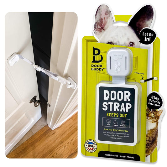Door Buddy Pet Door Latch for Cats - Grey. Adjustable Cat Door Strap. Dog Proof Litter Box & Feeding Station Without Pet Gate. Most Customizable Cat Door Holder for Interior Door.