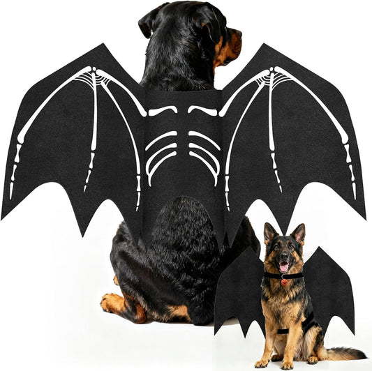 Olanrun Large Dog Halloween Costumes, Adjustable Dog Bat Wings Costumes for Large Dogs with Pumpkin Bell Skeleton Print 