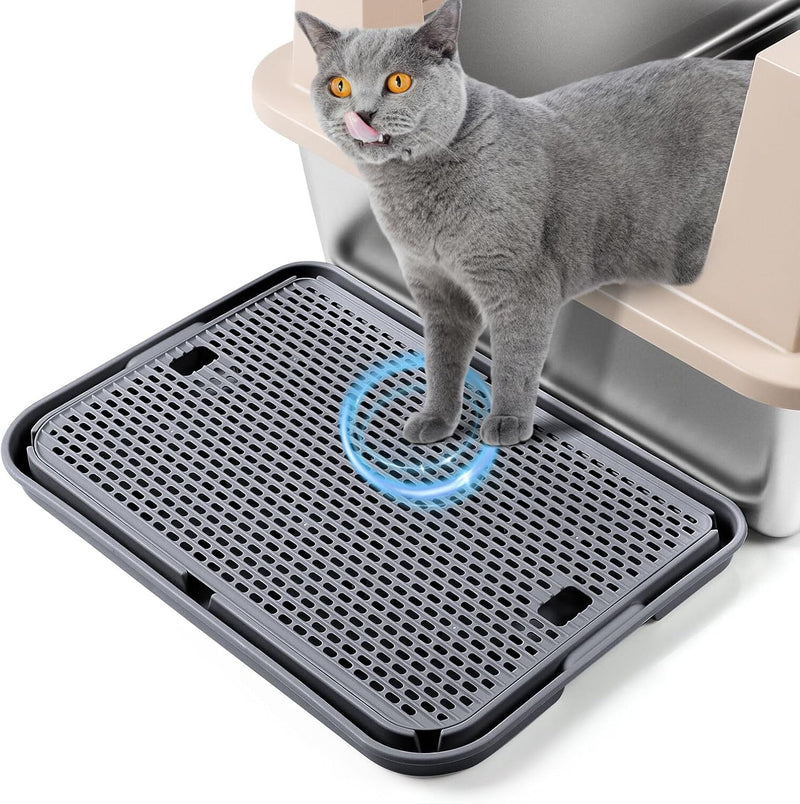 Cat Litter Box Step, Large Cat Litter Ramp with Filter Function, Dark Grey
