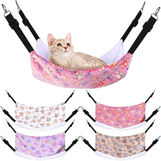 Geelin 4 Pcs Cat Hammock for Cage Soft Hanging Pet Hammock Bed with Adjustable Straps and Metal Hooks Double Sided Bed for Large & Small Cats Ferret Rat Sugar Glider(Paw,20 x 24 Inch)