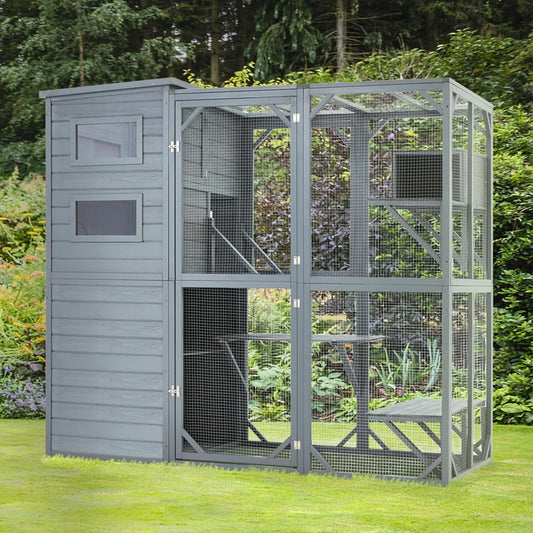 Mdeam Large Cat Catio,4 Tiers Cat Enclosures House Multiple Indoor Outdoor Cats with Weatherproof Roof,Backyard Outside Cat Cage with 4 Resting Rooms, 4 Platforms, 5 Windows-77"L*32"W*70"H Grey Green