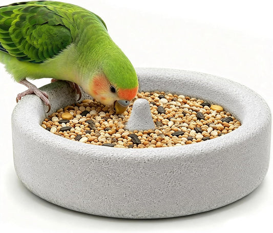 Bird Cage Pumice Stone Feeder Bowl Anti-Spill Suction Cup Water Dish Beak Claw Trimming Station for Parakeet Cockatiel C