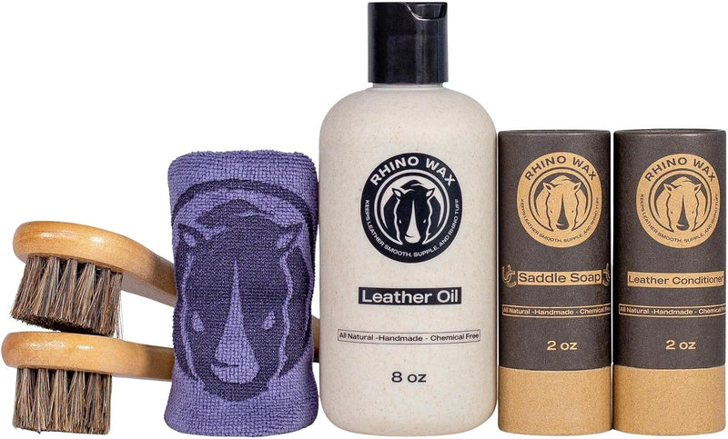 Rhino Wax - Horse Tack Kit - Includes: Saddle Soap for Leather & Conditioner - Leather Oil - Brushes - Cloth. Horse Supp