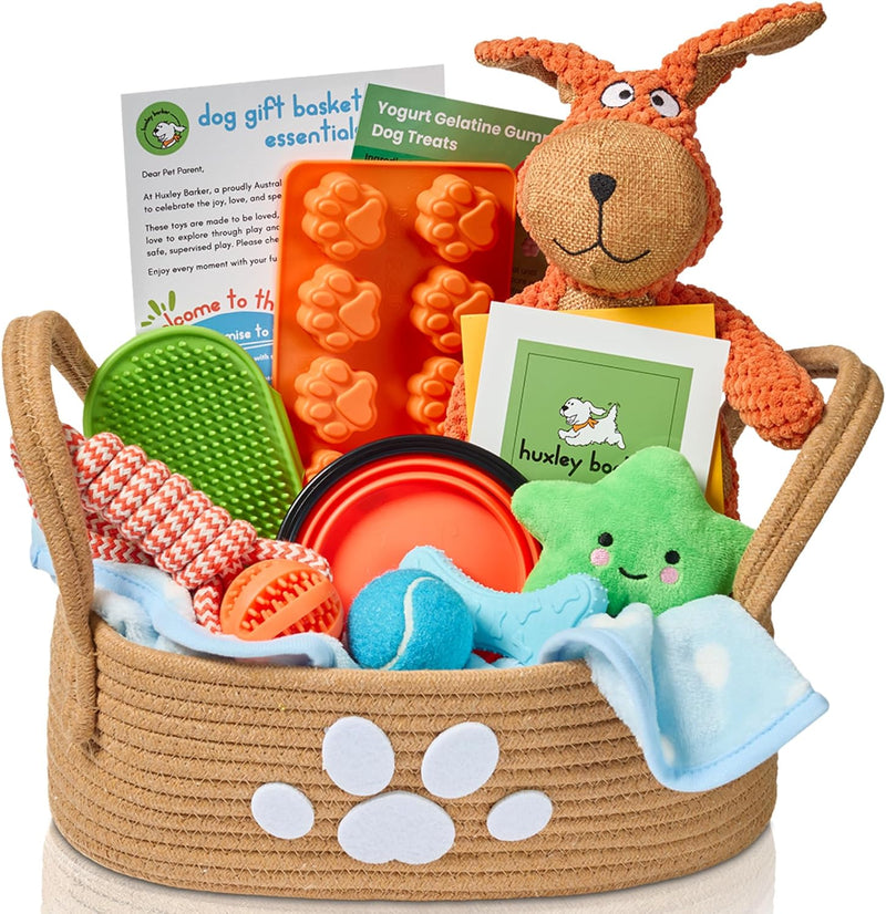 Premium Puppy Starter Kit - New Puppy Gift Basket with Essentials, Toy Box, Treat Tray, Training Supplies, Chew & Squeaky Toys for Puppies and Small Dogs - Complete Dog Must Haves for New Dog Owners