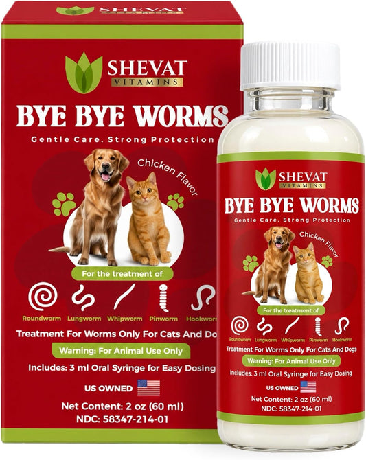Bye Bye Worms – Advanced Dewormer for Cats & Dogs | Safe & Effective Liquid Worm Treatment | Chicken Flavor | 2 oz