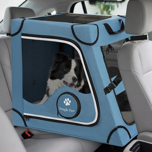 Snagle Paw Portable Dog Crate for Car Travel,Metal Frame Pet Crate,Pet Carrier for Car Back Seat Secures with Headrest S