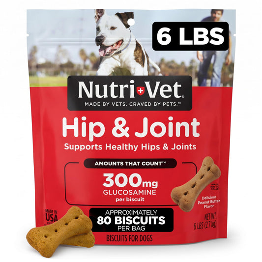 Nutri-Vet Hip & Joint Biscuits for Dogs, Dog Hip & Joint Supplement, Functional Treat, Large Sized Biscuit, 300mg of Glucosamine, 6 lb Bag