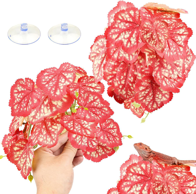 QUOZUO 2 Pack Reptile Plants for Terrarium, Artificial Leaves Habitat Decorations with Suction Cups, Terrarium Hanging P
