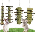 LWINGFLYER 4 Pack Bunny Chew Toys Apple Wood Chews Rabbit Cage Hanging Grass Cake Snack Treat for Teeth Grinding Improve