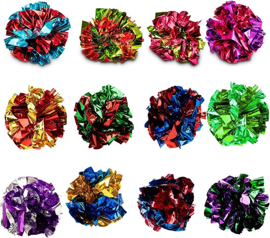 SunGrow 12 Pack Cat Crinkle Balls - 2 Inch Toys for Indoor Pets - Keep Your Feline Energetic & Excited with Vibrant Colors, Lightweight Design for Long-Lasting Fun, Perfect for Playtime