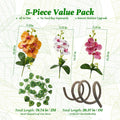 5 Pcs Reptile Plants & Habitat Decor Kit - 3 Artificial Phalaenopsis Orchid & Large 5ft Jungle Vine Branch, Terrarium Ta