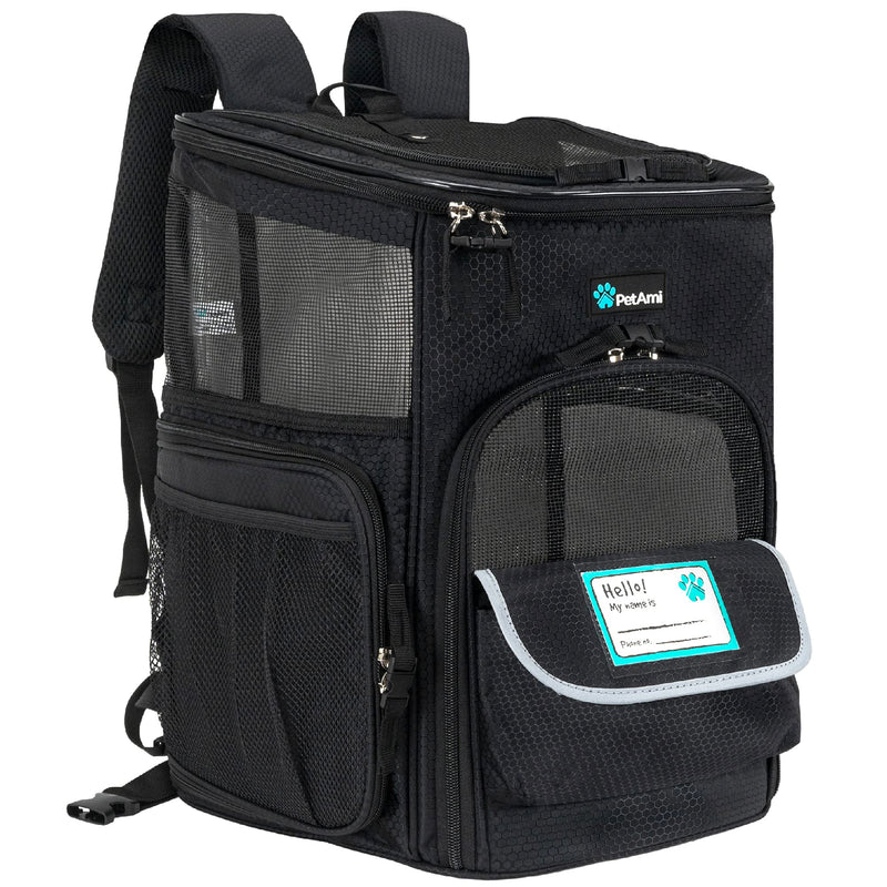PetAmi Dog Backpack Carrier, Airline Approved 4-Way Entry Cat Backpack Carrier, Ventilated Mesh, Collapsible Pet Carrier for Small Puppy, Kitten, Hiking, Travel Car, Vet, up to 18 lbs, Black