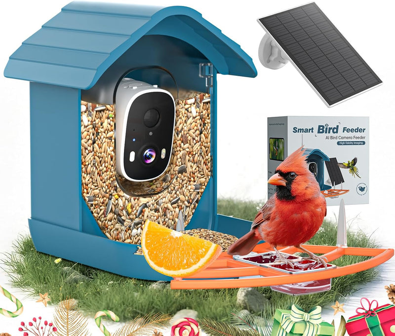 Smart Bird Feeder with Camera Solar Powered for Outdoors 2K FHD AI Recognition Hanging Bird Feeder Camera for Outside Ba