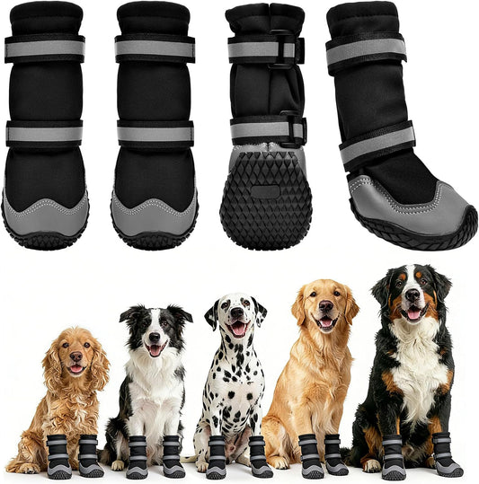Dimicoo Dog Shoes,Waterproof Dog Boots for Winter,Anti-Slip Dog Snow Booties for Large Small Medium Dogs,Reflective Paw 
